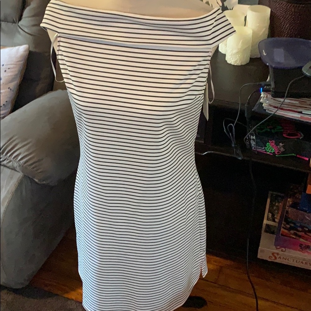 NWT Cooper & Ella off the shoulder striped dress L